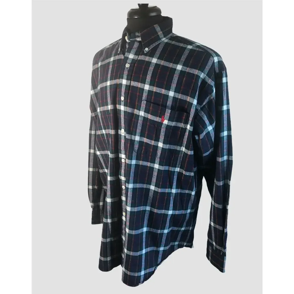 Polo Ralph Lauren Blaire Plaid Button Down Shirt Mens Size Medium Blue Yellow M